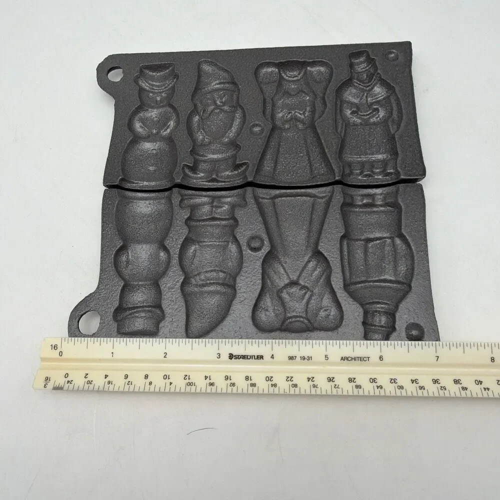 John Wright Cast Iron Candy Mold Christmas Snowman, Angel, Elf, Caroler
